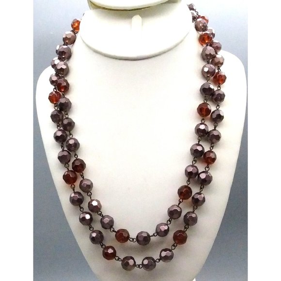 Autumn Colors Faceted Crystal Necklace, Muted Sparkle in Orange and Brown Beads - Picture 3 of 4